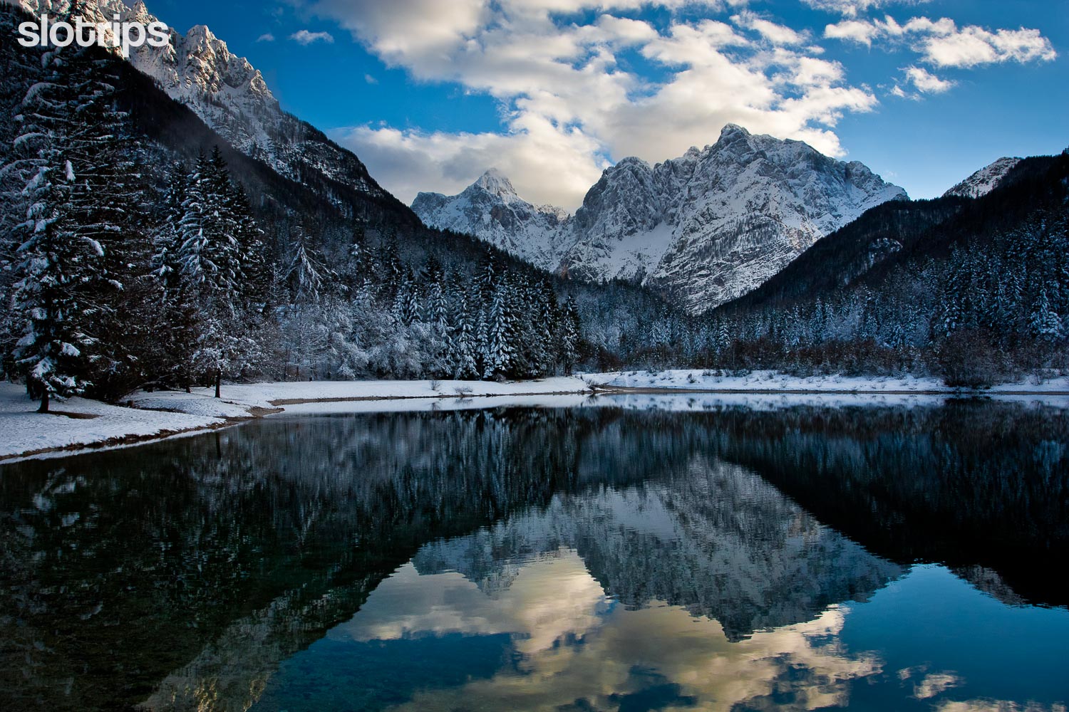 winter view of lake jasna near kranjska gora slovenia