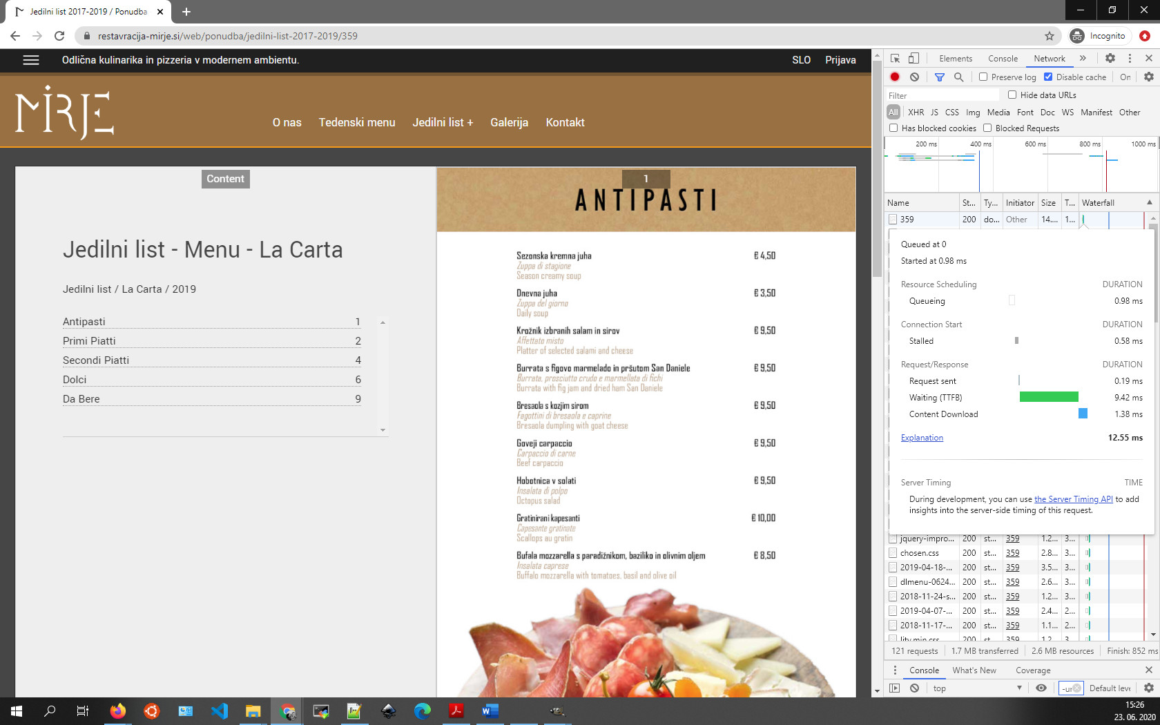 Restavracija Mirje - prikaz Jedilnega lista 2017-2019; TTFB: 9.42ms; https://restavracija-mirje.si/web/ponudba/jedilni-list-2017-2019/359
