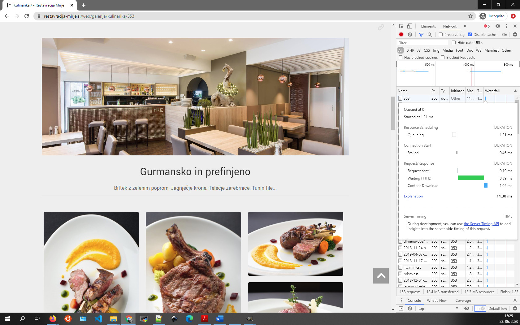 Restavracija Mirje: Galerija / Kulinarika; TTFB: 8.39ms