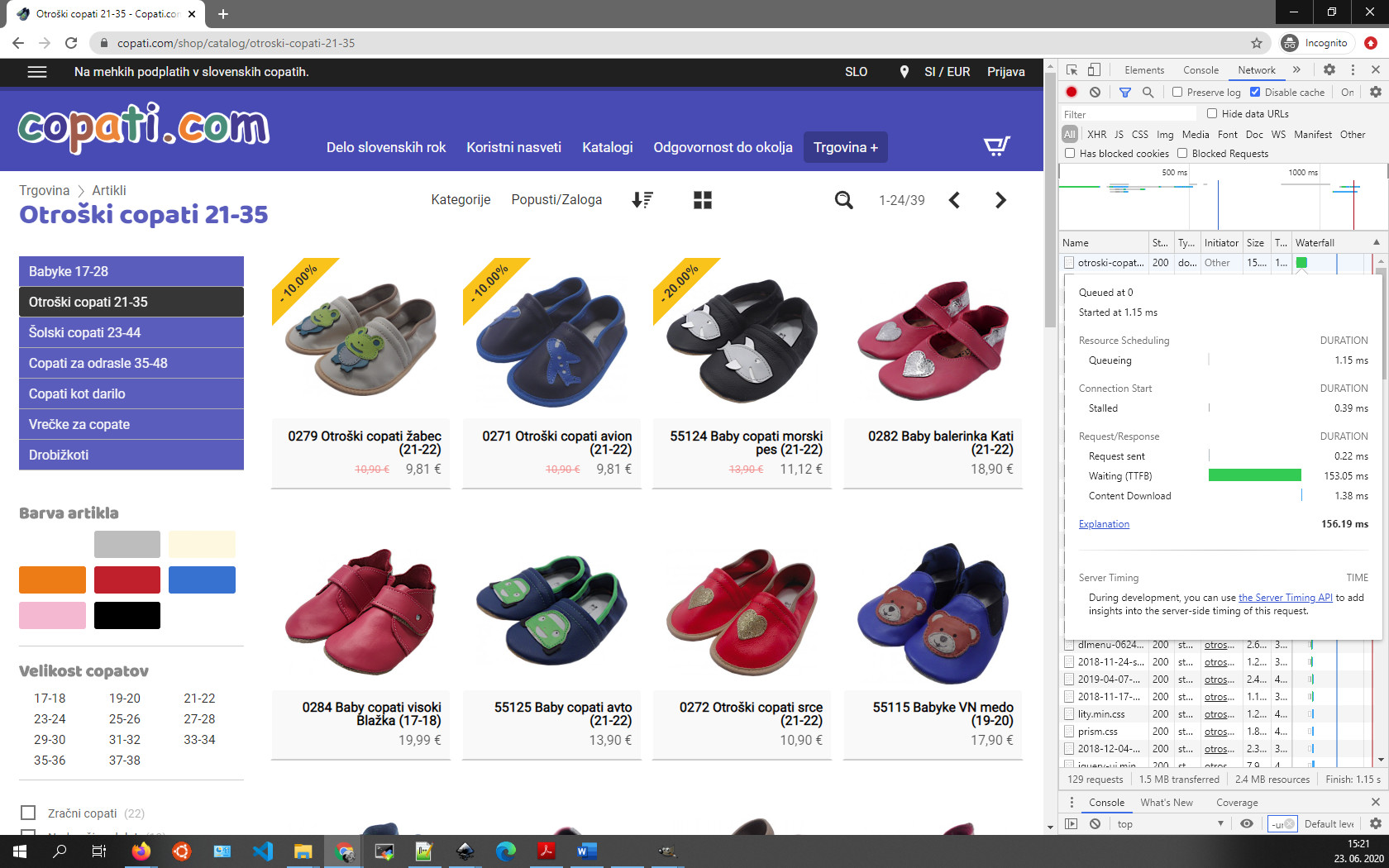 Uvodna stran Spletne trgovine Copati.com; 
NOT CACHED; TTFB: 153.05ms