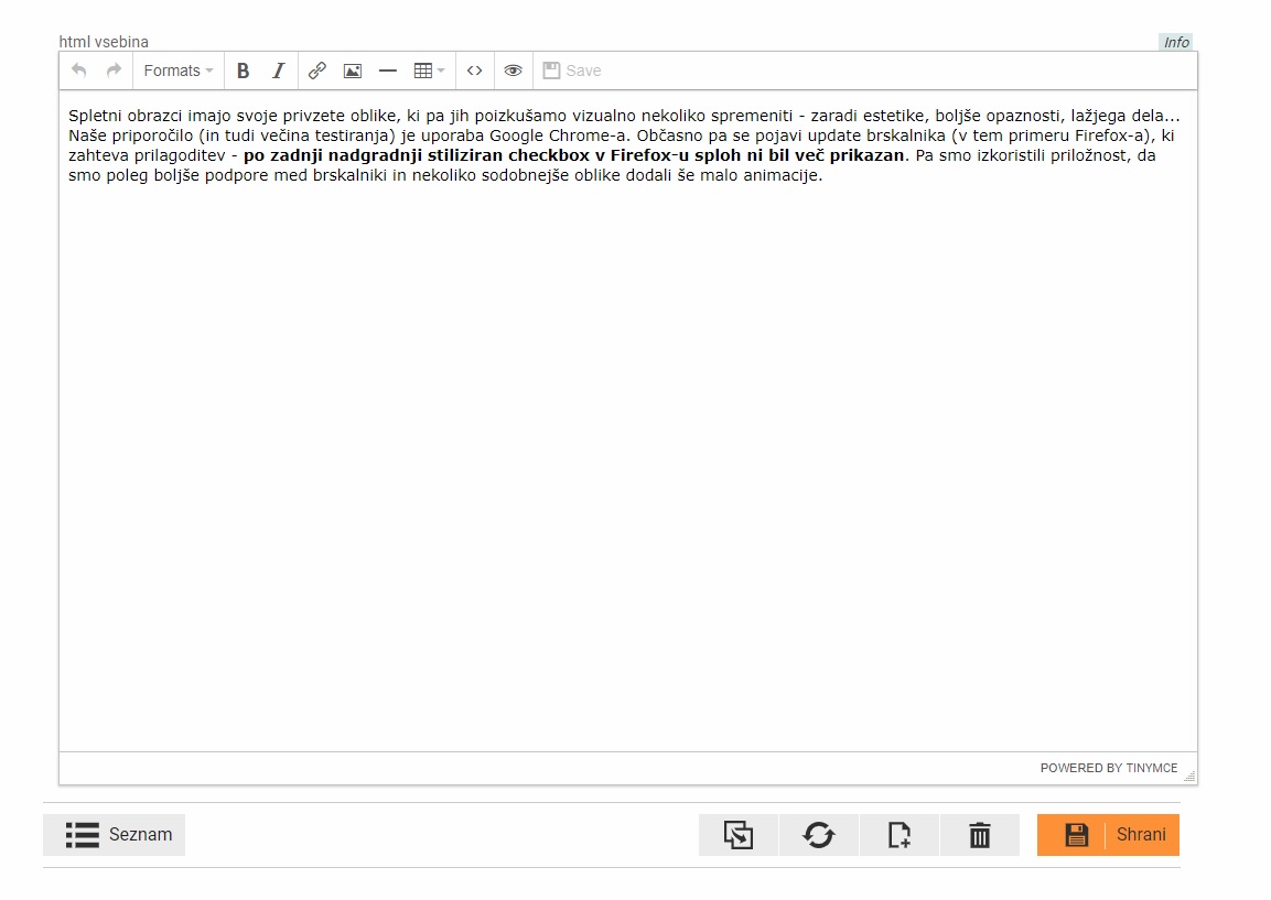 TinyMCE editor - po posodobitvi na v 4.8.5