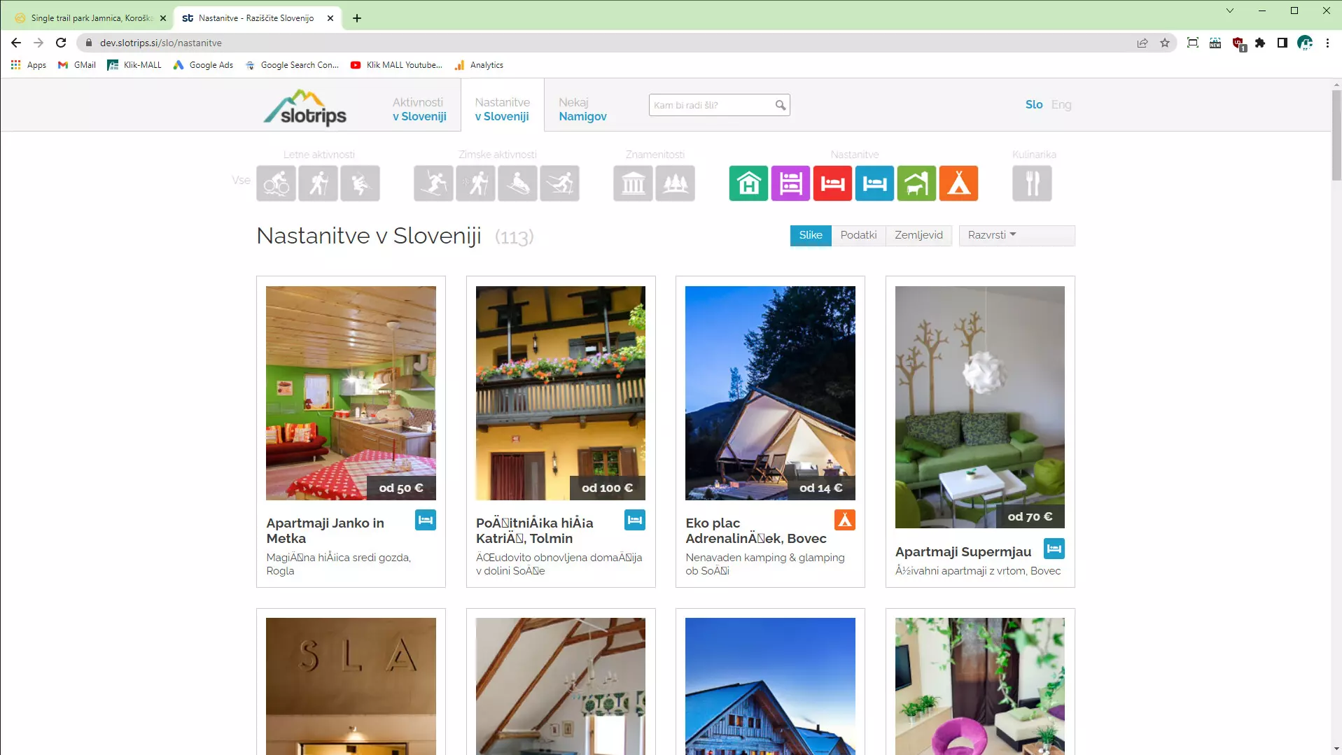 Prej: Seznam nastanitev