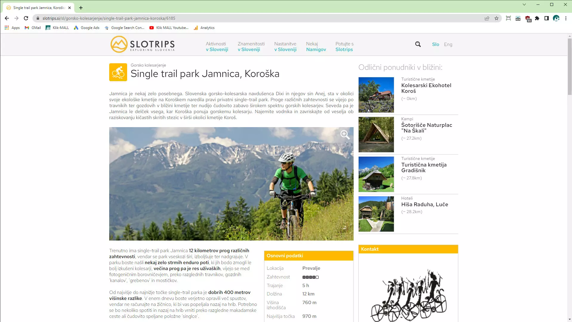 Potem: prikaz posamezne strani - izleta, destinacije