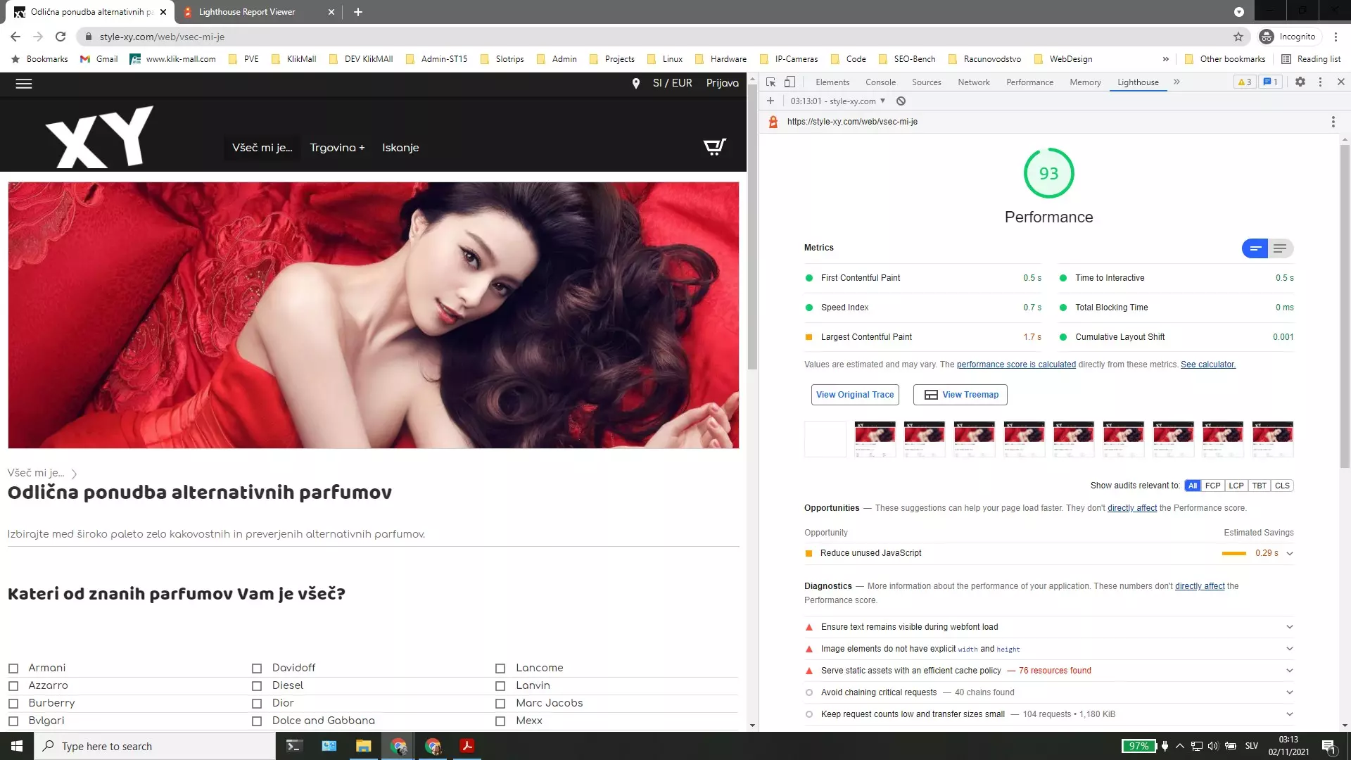 Core Web Vitals test - Desktop - Novo stanje